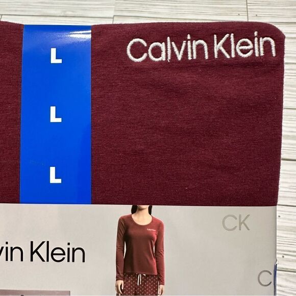 CALVIN KLEIN LOGO SOFT STRETCH LONG SLEEVE CREWNECK TOP & PANT PJ SET LARGE NWT - Picture 4 of 6